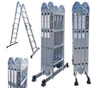 WORHAN 4.6m Escalera Multiuso Multifuncional Plegable Tijera Bisagra Grande Aluminio con 2 Estabilizadores Nueva Generación Calidad Alta KS4.6