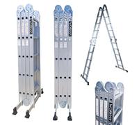 WORHAN 5.7m Escalera Multiuso Multifuncional Plegable 570cm Tijera Bisagra Grande Aluminio con 2 Estabilizadores Nueva Generación Calidad Alta KS5.7