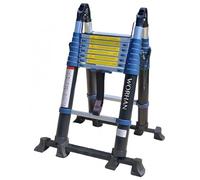 WORHAN 5m Escalera Doble Telescopica Pro Multiuso con 2 Estabilizadores Telescópicos Multifuncional Plegable Tijera Aluminio Anodizado Bisarga Grande 500cm K5A