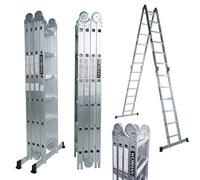 WORHAN 6.7m Escalera Multiuso Multifuncional Plegable 670cm Tijera Bisagra Grande Aluminio con 2 Estabilizadores Nueva Generación Calidad Alta KS6.7