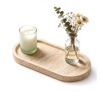 WORHE Bandeja de almacenamiento de mármol, 30 x 12,7 cm, de piedra travertino natural italiana, bandeja decorativa para joyas, velas, perfumes, organizadores de almacenamiento para baño, tocador
