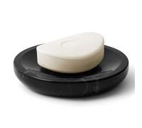 Worhe Jabonera de mármol natural, resistente al agua, soporte de esponja de jabón de piedra redonda negra para baño bañera ducha fregadero de cocina, caja de bandeja de jabón artesanal (DL007)