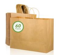 woric 60 bolsas de papel marrón con asas, bolsas de regalo a granel, bolsas de papel grandes, bolsas de compras para comestibles y pequeñas empresas