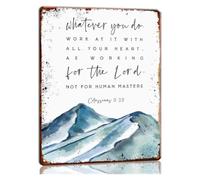 Work At It With All Your Heart Colossians 3:23 Black Metal Sign 12x8 Inch