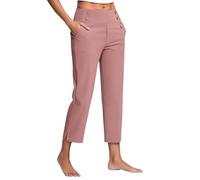 Work Pants for Women Summer High Waisted Stretchy Capris Dressy Casual Golf Capri Pants Pull On Slacks with Pockets (Pink,XL)