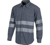 Work Team Camisa Manga Larga con 2 Bolsos de Pecho y Cintas Reflectantes. Hombre Gris XL