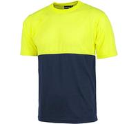 Work Team Camiseta combinada de Manga Corta en poliéster. Parte Superior de Alta Visibilidad. Cuello Redondo en Punto canalé con cubrecosturas interio Hombre Marino+Amarillo A.V. M