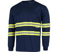 Work Team Camiseta Manga Larga, Cuello Redondo, Alta Visibilidad, Cintas Reflectantes combinadas. Unisex Marino+Amarillo A.V. XXX-Large