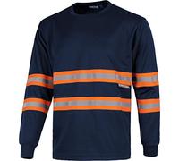 Work Team Camiseta Manga Larga, Cuello Redondo, Alta Visibilidad, Cintas Reflectantes combinadas. Unisex Marino+Naranja A.V. XX-Large