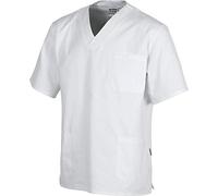 Work Team Casaca Cuello de Pico, Manga Corta, un Bolso de Pecho, 2 Bolsos Bajos, 100% Algodón. Hombre Blanco L