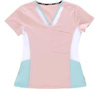 Work Team Casaca Sanitaria Entallada Mujer, Tejido Elástico. Uniforme Sanitario Médico, Enfermera, Dentista, Estética, Veterinaria. Mujer Melocotón + Blanco + Turquesa Claro XL