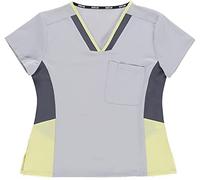 Work Team Casaca Sanitaria Entallada Mujer, Tejido Elástico. Uniforme Sanitario Médico, Enfermera, Dentista, Estética, Veterinaria. Mujer Gris Claro + Gris + Amarillo Claro M