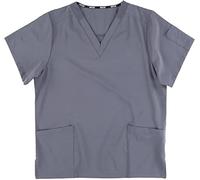 Work Team Casaca Sanitaria Manga Corta, Tejido Elástico, Cuello a Pico, Aberturas en costados Camisa Médico, Enfermera, Dentista, Estética, Veterinaria. Unisex Gris Oscuro M