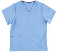 Work Team Casaca Sanitaria Manga Corta, Tejido Elástico, Cuello a Pico, Aberturas en costados Camisa Médico, Enfermera, Dentista, Estética, Veterinaria. Unisex Celeste S