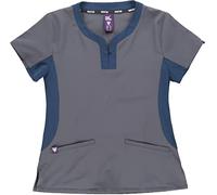 Work Team Casaca Sanitaria Manga Corta, Tejido Elástico, Cuello a Redondo con Cremallera Camisa Médico, Enfermera, Dentista, Estética, Veterinaria. Unisex Gris+Azafata L