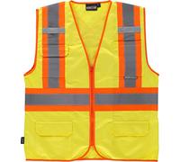 Work Team Chaleco Alta Visibilidad, Multibolsillos, Cintas Reflectantes bicolores Verticales y horizontales. Hombre Amarillo XXL