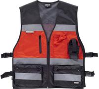 Work Team Chaleco en Tejido Oxford con ajustes Laterales, Combinado y con Cintas Reflectantes. Escote a Pico y Cierre de Cremallera de Nylon. Un Bolso Hombre Negro+Rojo U