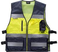 Work Team Chaleco en Tejido Oxford con ajustes Laterales, Combinado y con Cintas Reflectantes. Escote a Pico y Cierre de Cremallera de Nylon. Un Bolso Hombre Marino+Amarillo A.V. U