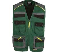 Work Team Chaleco Linea 5 Tipo Safari Combinado en 3 Colores, Vivos Reflectantes. Hombre Verde+Gris Oscuro+Negro XL