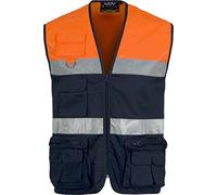 Work Team Chaleco Tipo Safari Multibolsillos Bicolor, con Dos Cintas de Alta Visibilidad. Hombre Marino+naranja A.v. XXX-Large Regular