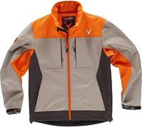 Work Team Chaqueta Caza y Pesca workshell combinada Tricolor. Cuello Alto y cubrecosturas Interior. Canesús Combinados. Cierre de Cremallera de Nylon. Hombre Beige+Naranja A.V.+Marrón XXL
