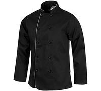 Work Team Chaqueta de Cocina con Vivos a Contraste y Botones de Seguridad. Hombre Negro+Blanco XXL