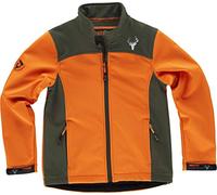 Work Team Chaqueta Infantil Workshell con canesús y costadillos a Contraste. Cuello Alto y cubrecosturas Interior. Cierre de Cremallera de Nylon. Sola Hombre Naranja AV+Verde Caza 8