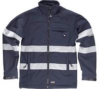 Work Team Chaqueta Workshell con Cintas Reflectantes. Cuello Alto y Cierre de Cremallera de Nylon. Solapa Protectora Interior Vuelta en la Parte Super Hombre Marino XL