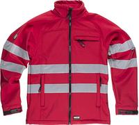 Work Team Chaqueta Workshell con Cintas Reflectantes. Cuello Alto y Cierre de Cremallera de Nylon. Solapa Protectora Interior Vuelta en la Parte Super Hombre Rojo XL