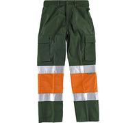 Work Team Pantalón con 2 Cintas de Alta Visibilidad y Reflectante, Refuerzos y Multibolsillos. EN471. Hombre Verde Oscuro+Naranja A.V. 42