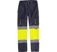 Work Team Pantalón Slim Fit de Alta Visibilidad y Cintas Reflectantes, Tejido Elástico. EN ISO 20471. Clase 1. Unisex Marino+Amarillo A.V. 3XL