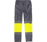 Work Team Pantalón Slim Fit de Alta Visibilidad y Cintas Reflectantes, Tejido Elástico. EN ISO 20471. Clase 1. Unisex Gris+Amarillo A.V. 3XL