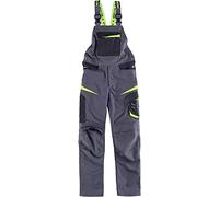 Work Team Pantalones con Peto de Trabajo. Tejido Canvas (Extremadamente Resistente y Duradero). Tirantes con elástico y Hebillas automáticas. Unisex Gris Oscuro+Negro+Verde Lima M