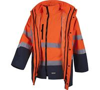 Work Team Parka 4 en 1 Alta Visibilidad con Softshell: Chaleco Desmontable e Impermeable. EN ISO 20471:2013 Hombre Marino+Naranja A.V. XXL