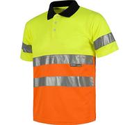 Work Team Polo Combinado Alta Visibilidad Manga Corta. Cintas Reflectantes Torso y Mangas. EN ISO 20471:2013 Hombre Amarillo A.V.+ Naranja A.V. M