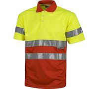 Work Team Polo Combinado Alta Visibilidad Manga Corta. Cintas Reflectantes Torso y Mangas. EN ISO 20471:2013 Hombre Amarillo A.V.+ Rojo M