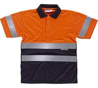 Work Team Polo Combinado Alta Visibilidad Manga Corta. Cintas Reflectantes Torso y Mangas. EN ISO 20471:2013 Hombre Naranja A.V.+Marino 3XL