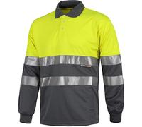 Work Team Polo Combinado Alta Visibilidad Manga Larga, Cintas Reflectantes Torso y Mangas. EN ISO 20471:2013 Hombre Amarillo A.V.+Gris Large
