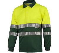 Work Team Polo Combinado Alta Visibilidad Manga Larga, Cintas Reflectantes Torso y Mangas. EN ISO 20471:2013 Hombre Amarillo AV+Verde Oscuro Small