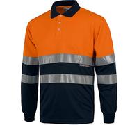 Work Team Polo Combinado Alta Visibilidad Manga Larga, Cintas Reflectantes Torso y Mangas. EN ISO 20471:2013 Hombre Naranja A.V.+Marino Large