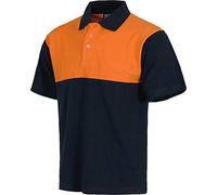 Work Team Polo Manga Corta, Alta Visibilidad, con canesú Combinado, un Bolso de Pecho. Hombre Marino+Naranja A.V. XXL