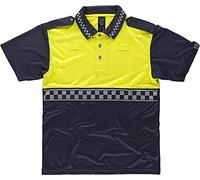 Work Team Polo Policía Manga Corta Combinado, con Cinta Reflectante termosellada y charreteras en Hombros. Hombre Marino+Amarillo A.V. M