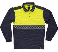 Work Team Polo Policía Manga Larga Combinado, con Cinta Reflectante termosellada y charreteras en Hombros. Hombre Marino+Amarillo A.V. XS