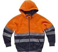 Work Team Sudadera combinada con Cintas Reflectantes. Capucha con cordón elástico y Pieza Ajustable. Cierre de Cremallera de Nylon. Cubre Costuras en Hombre Naranja A.V.+Marino 3XL