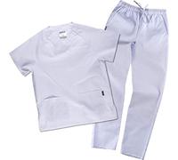 Work Team Uniforme Sanitario, con elástico y cordón en la Cintura, Casaca y Pantalon Unisex Blanco XS