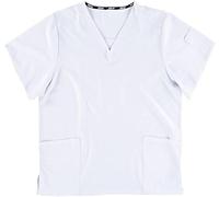 Work Team Workteam Casaca Sanitaria Manga Corta, Tejido Elástico, Cuello a Pico, Aberturas en costados Camisa Médico, Enfermera, Dentista, Estética, Veterinaria. Unisex Blanco S