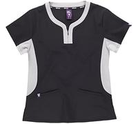 Work Team Workteam Casaca Sanitaria Manga Corta, Tejido Elástico, Cuello a Redondo con Cremallera Camisa Médico, Enfermera, Dentista, Estética, Veterinaria. Unisex Negro+Gris Claro XXL