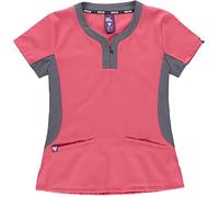 Work Team Workteam Casaca Sanitaria Manga Corta, Tejido Elástico, Cuello a Redondo con Cremallera Camisa Médico, Enfermera, Dentista, Estética, Veterinaria. Unisex Rosa Fucsi Gris S