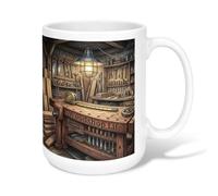Workbench - Taza de café de cerámica, diseño rústico industrial, lámpara de otoño marrón, novedosa taza de chocolate caliente con asa, ideal para amistad, familia, colegas, profesores, personal