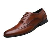 Working Dress Oxford Shoes for Men Top-Grain Leather Lace-up Brogue Rubber Sole Casual Slip(Brown,43 EU)